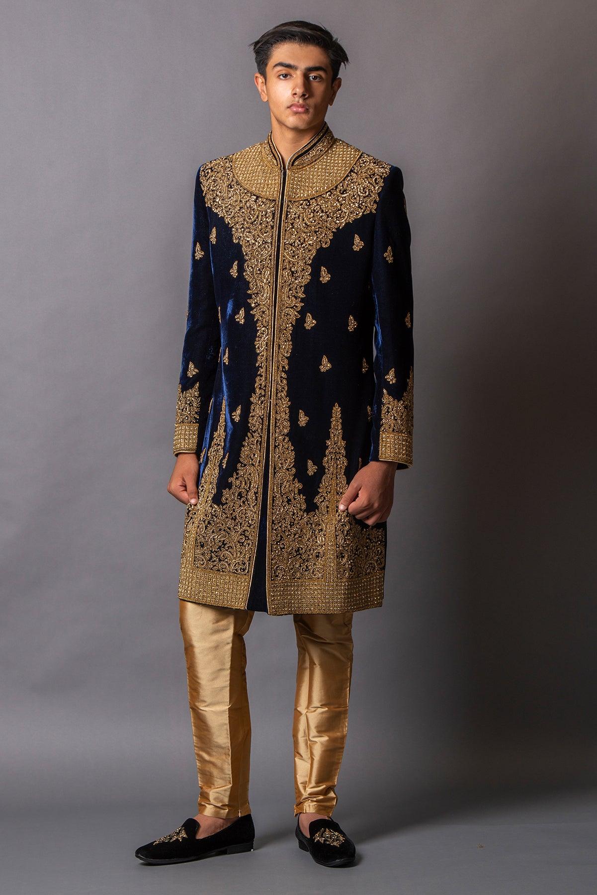 Designer Deep Blue Wedding Sherwani For Men Buy Now! – Gulnaaz