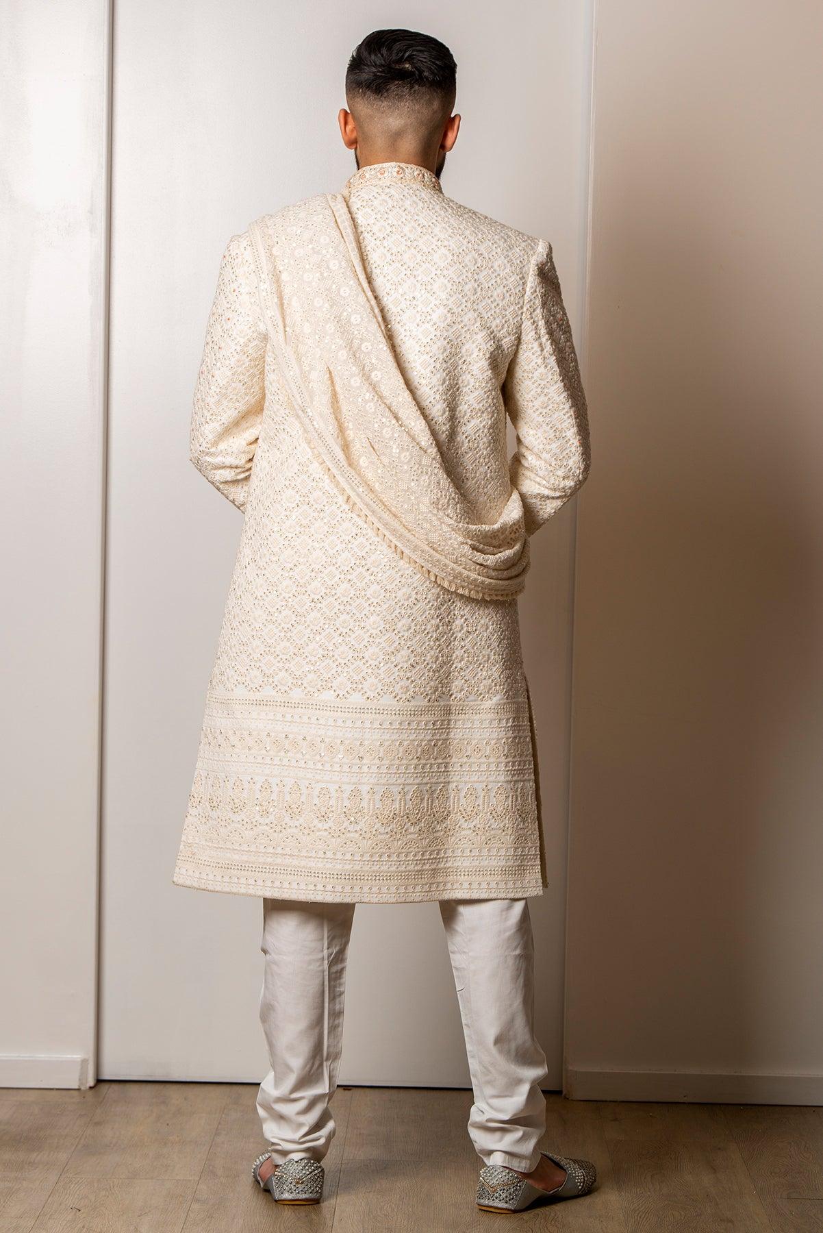 Off-White Sherwani for Groom Gulnaaz fashions Shop Now