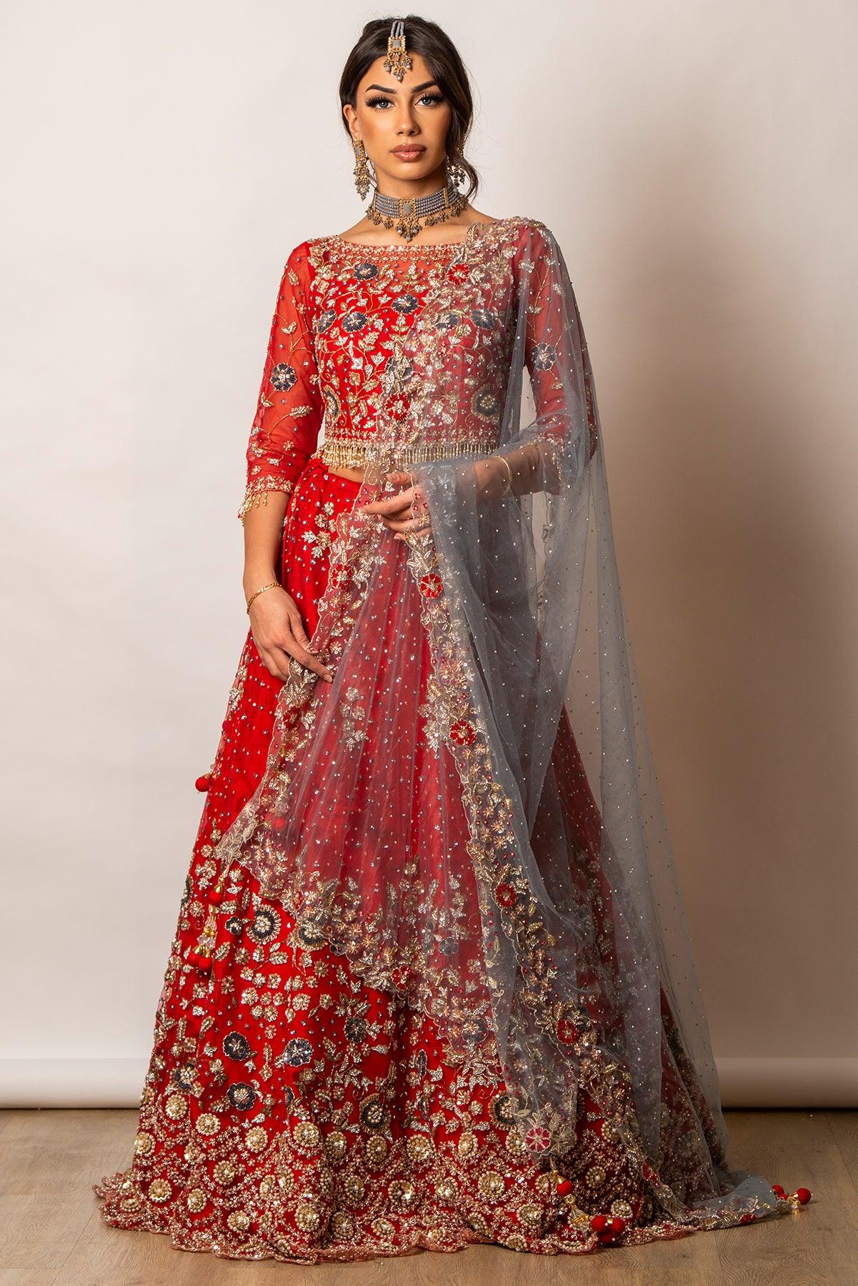 red lehenga