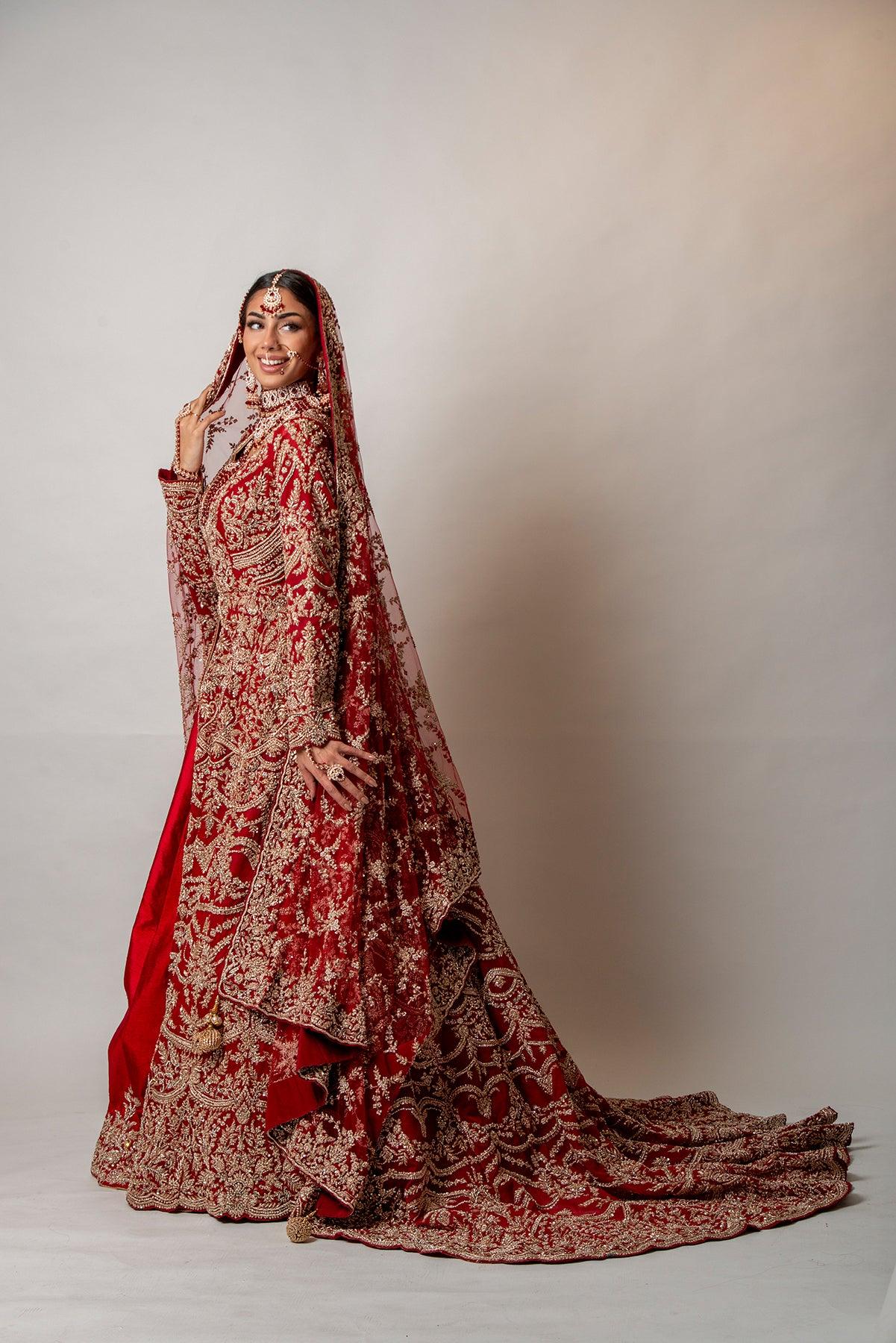 red lehenga