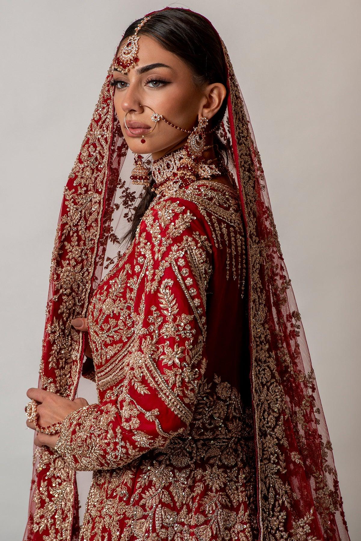 long red bridal lehenga