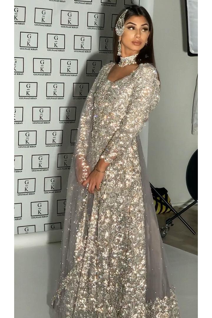 long embroidered gown