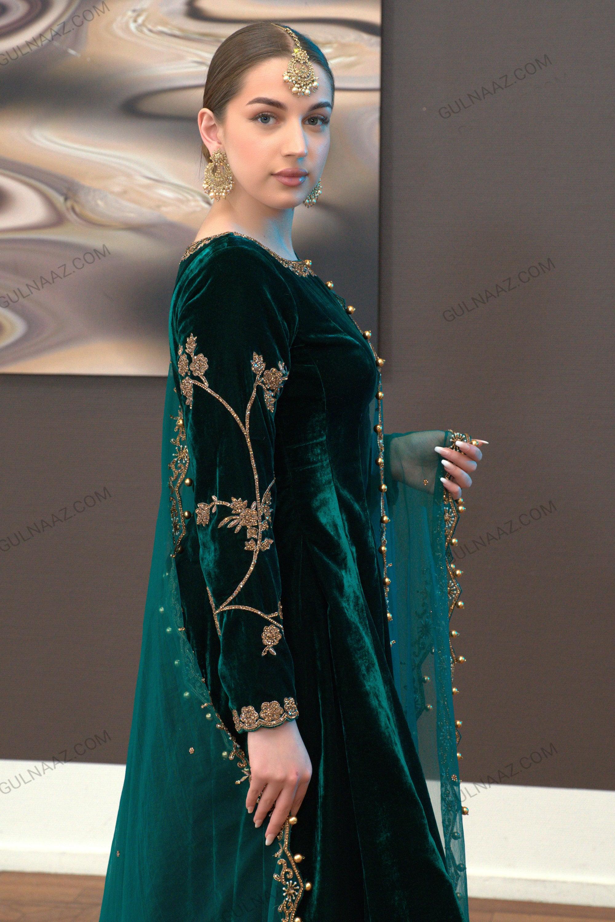 Green velvet anarkali hotsell