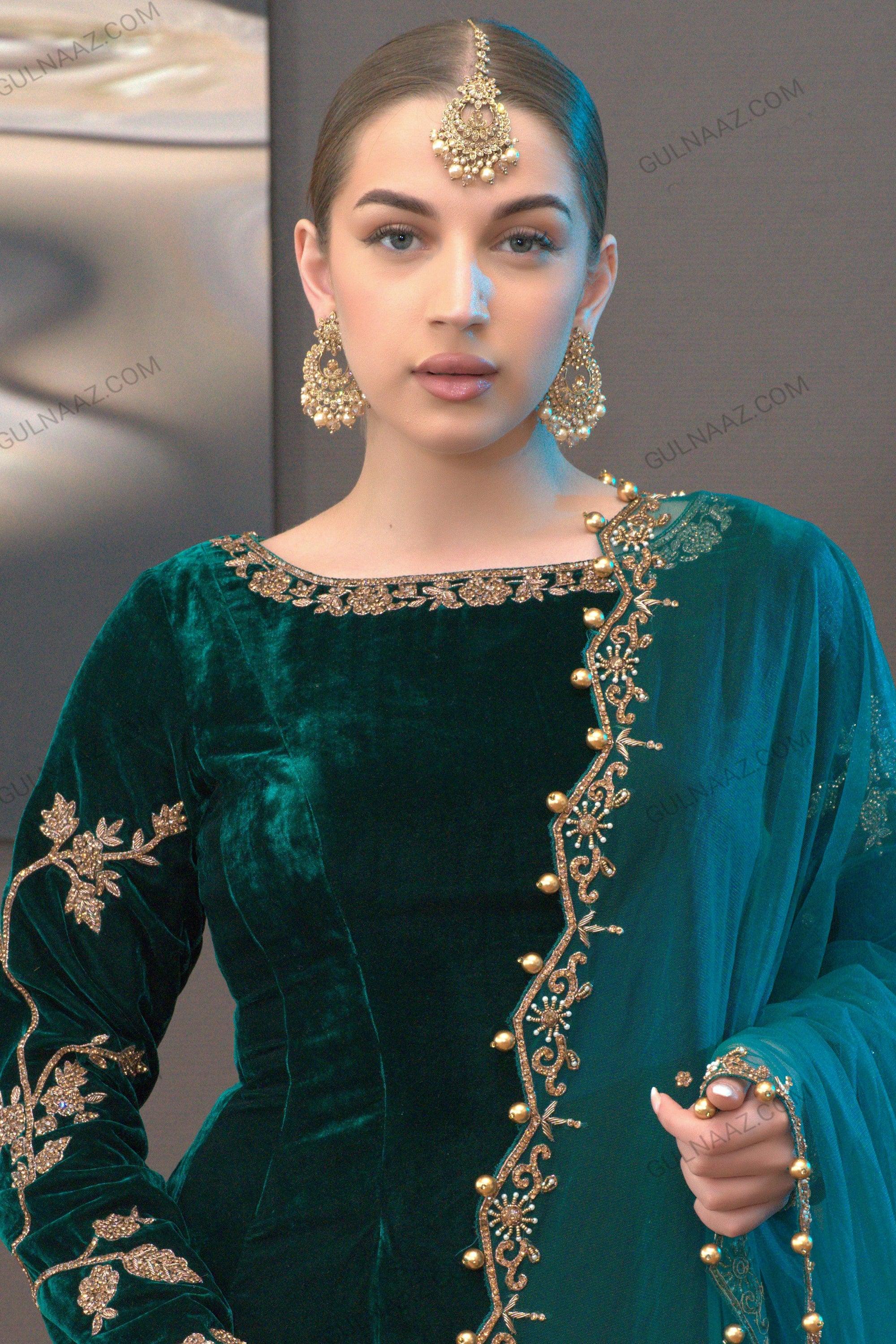 Green hot sale velvet anarkali