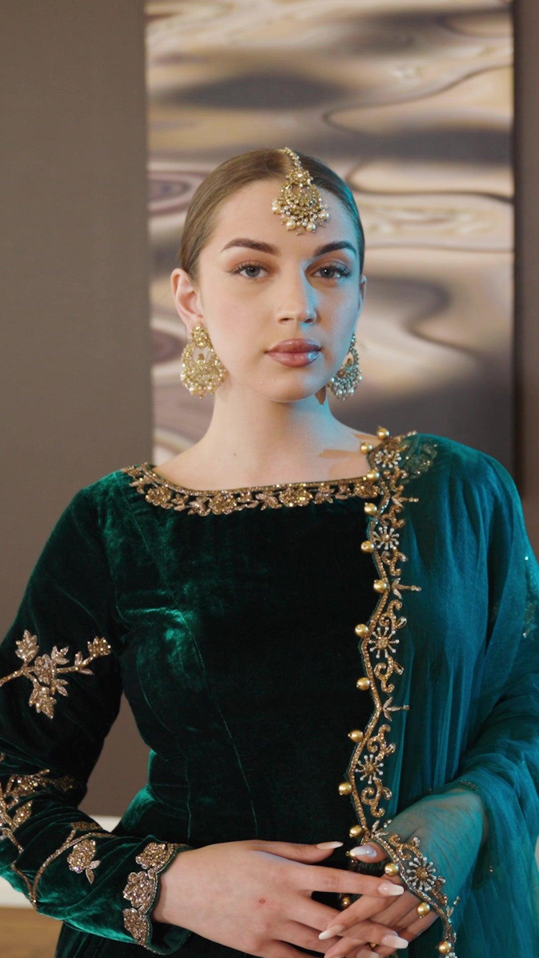 Zafira Green Velvet Anarkali Dress