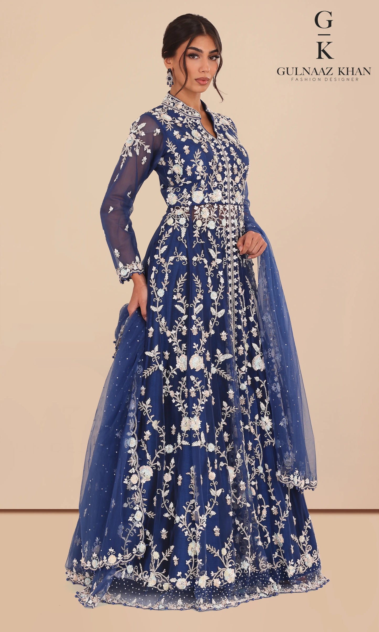 Luxury navy blue lehenga with hand embroidery and dupatta