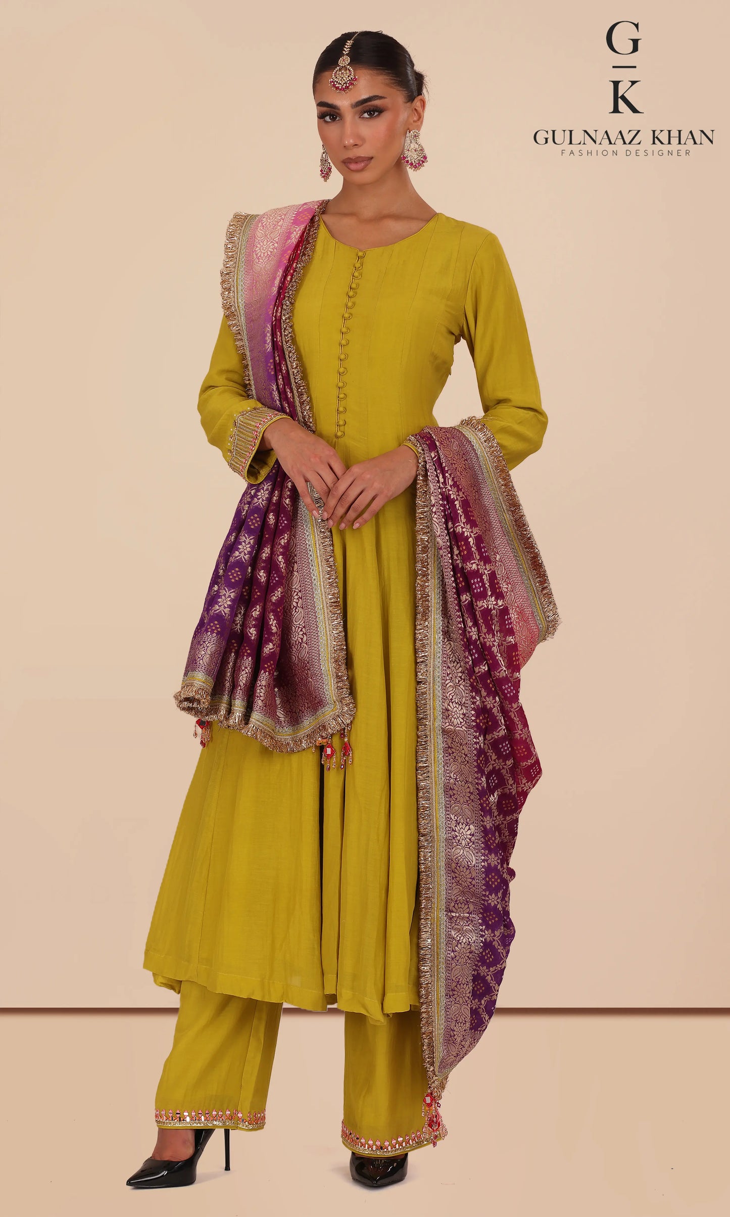 mustard chandri silk frock