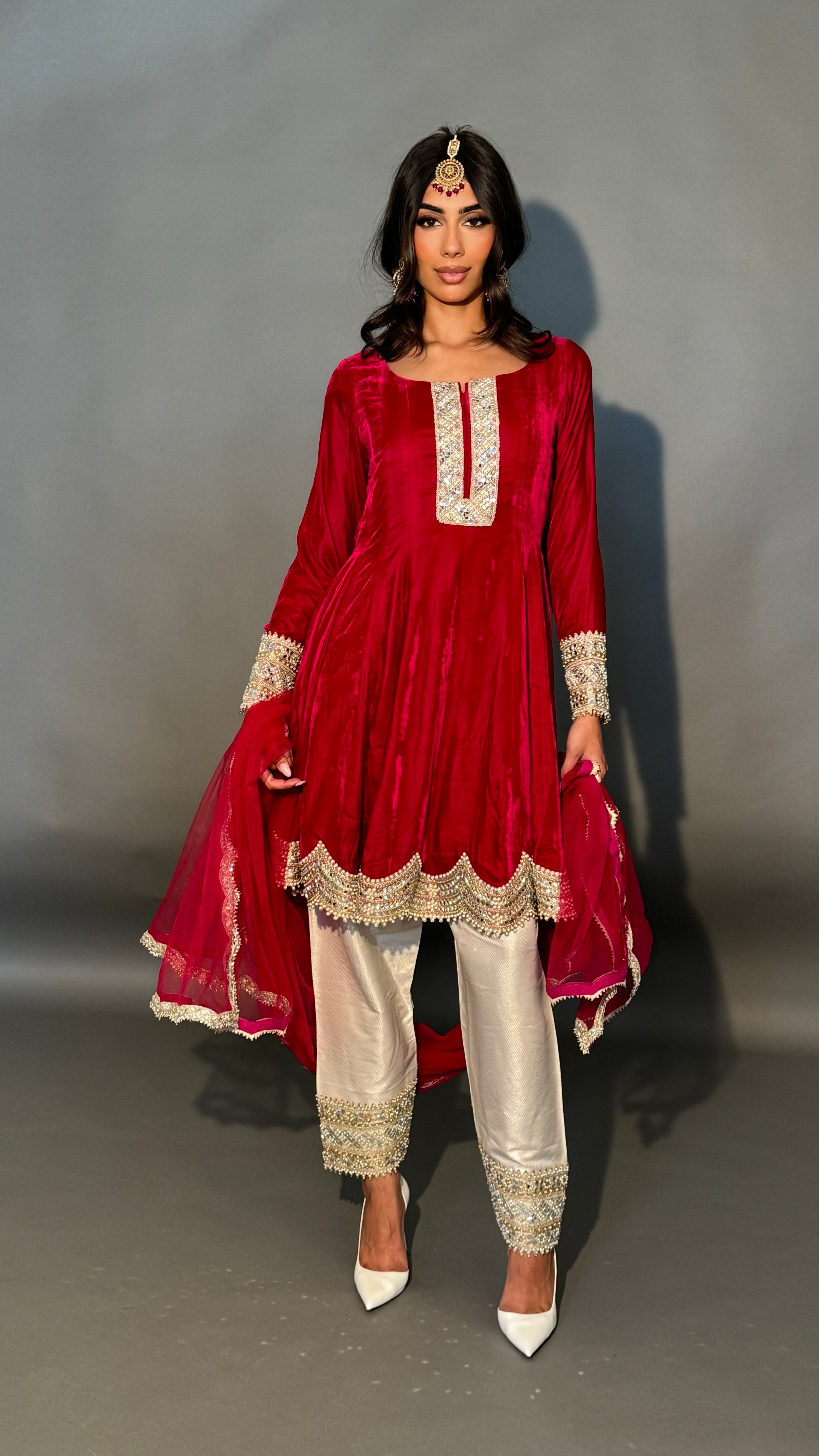 red velvet kameez with pant