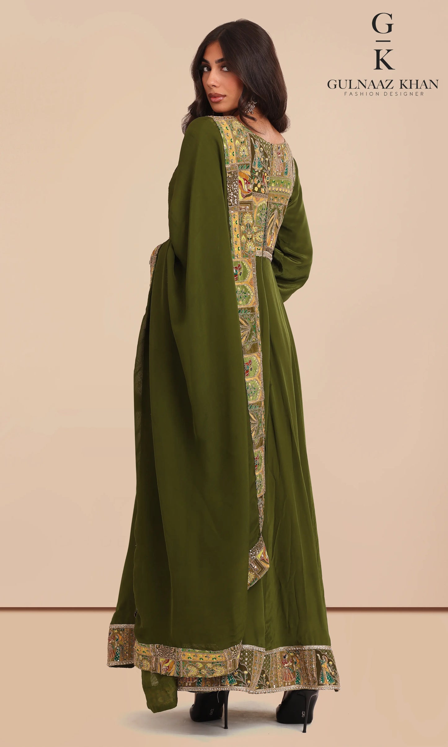 Shabnoor Green Afghan Dress | Pure Crepe with Organza Dupatta 44 Shabnoor Green Afghan Dress | Pure Crepe with Organza Dupatta 44