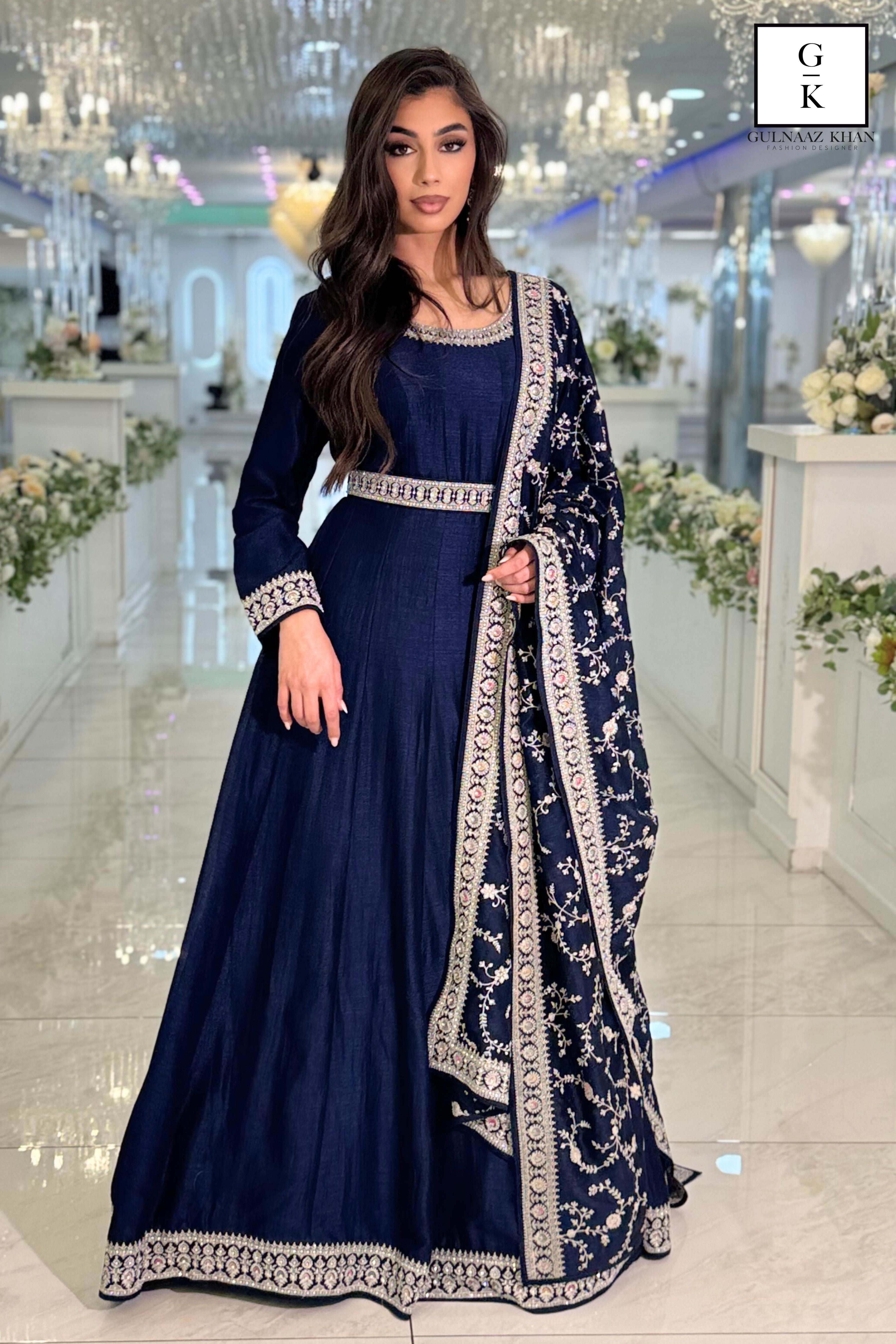 Dania - Pure Silk Navy Blue Gown