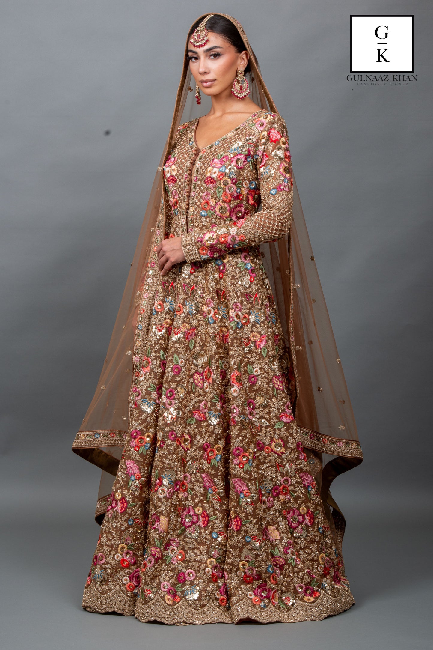 Shehwar designer bridal dress styled with matching embroidered dupatta