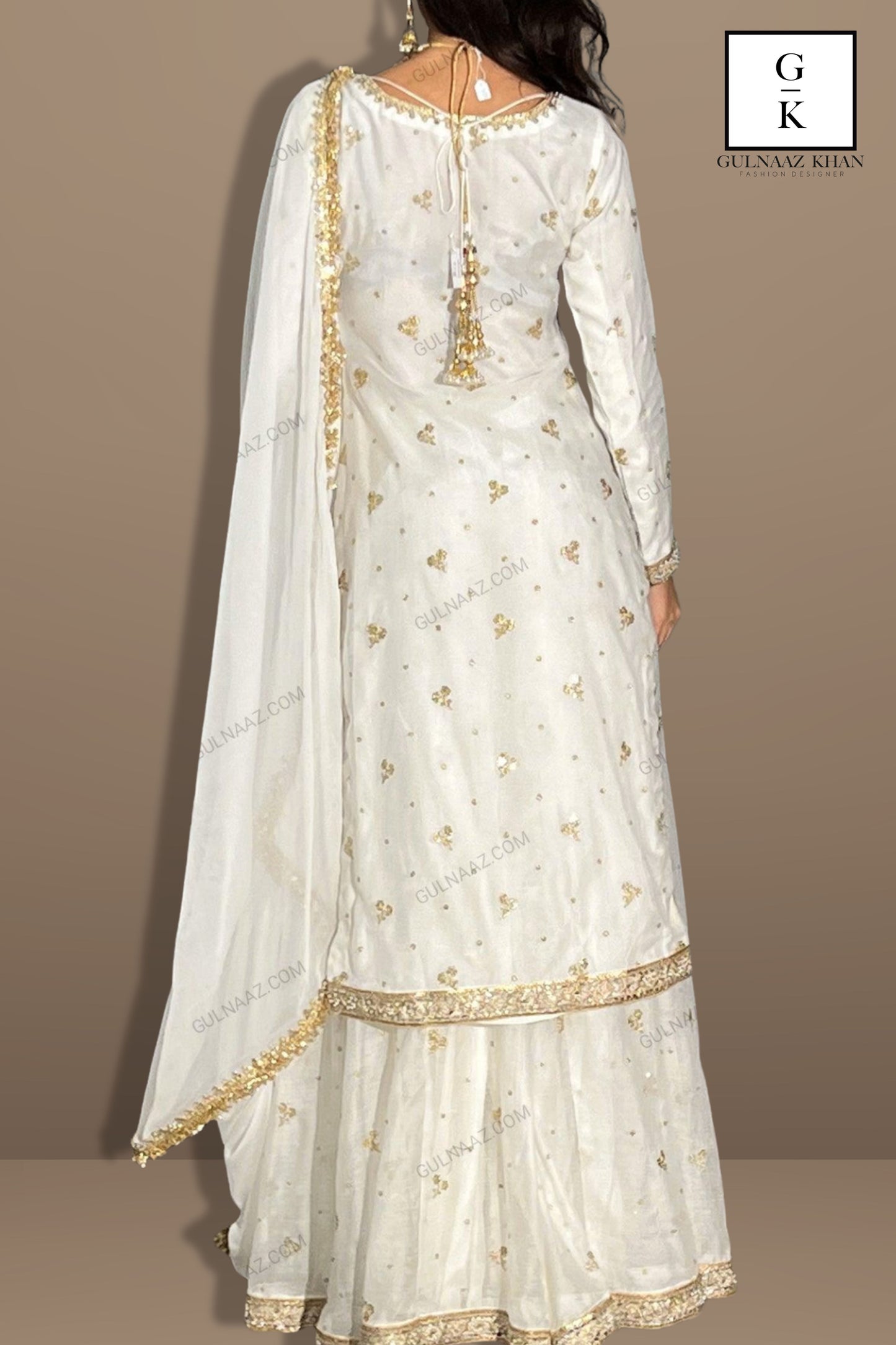 white and gold sharara