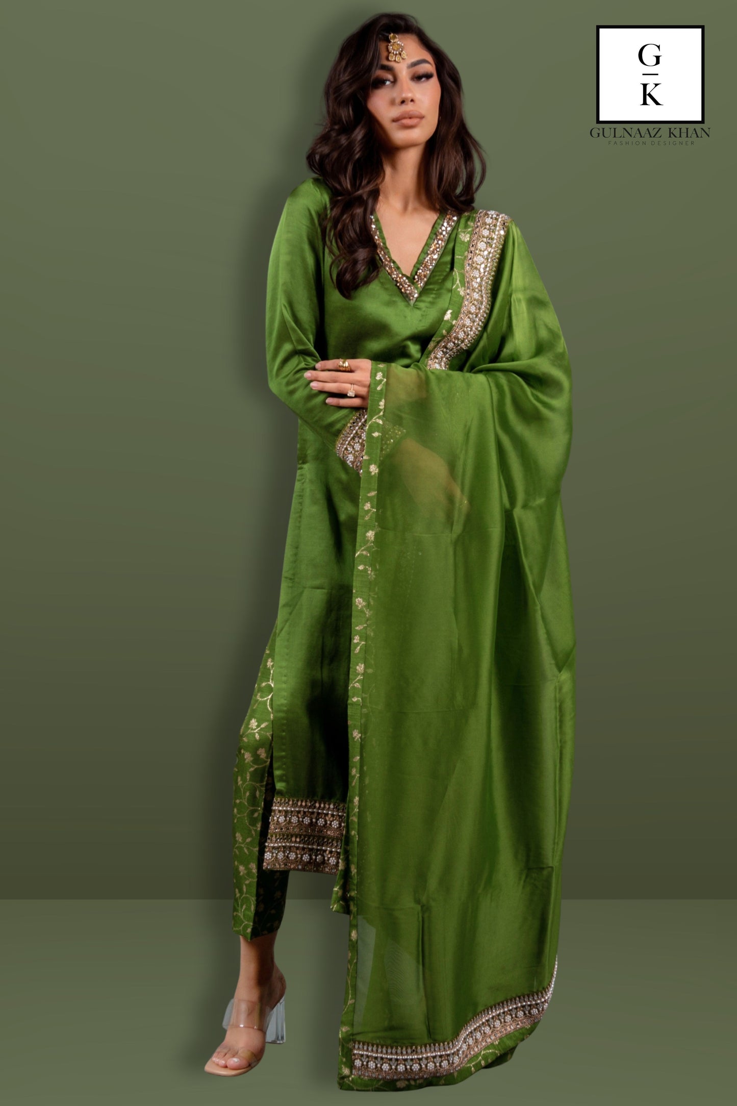 green silk pant with kurta