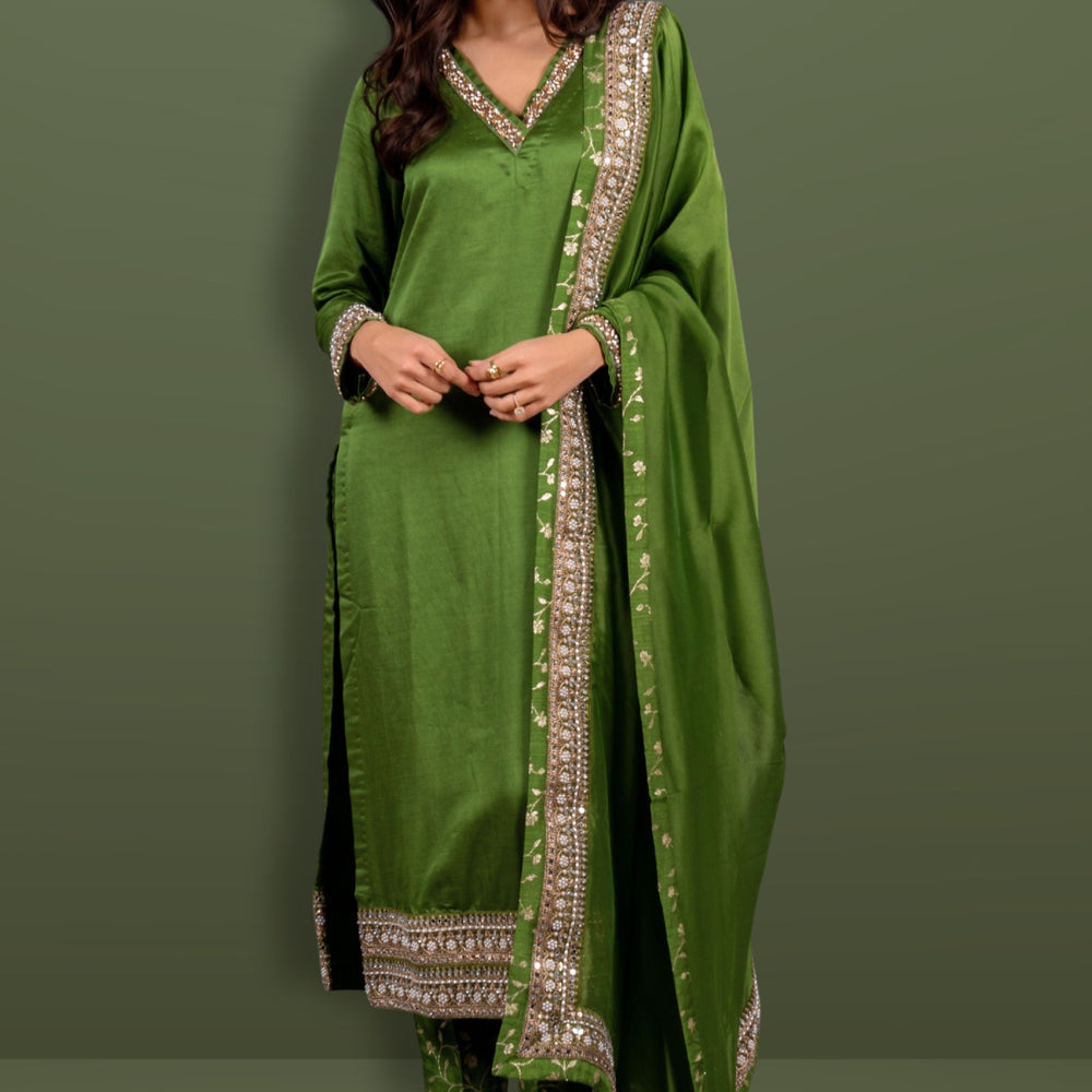 satin silk pant dupatta and top