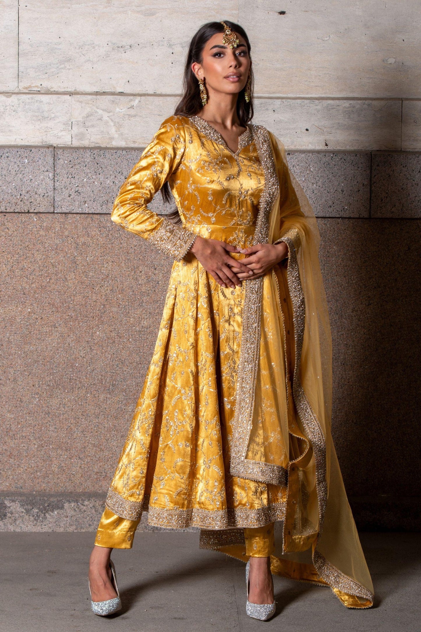 golden colour anarkali dress GOLD ANARKALI GOWN