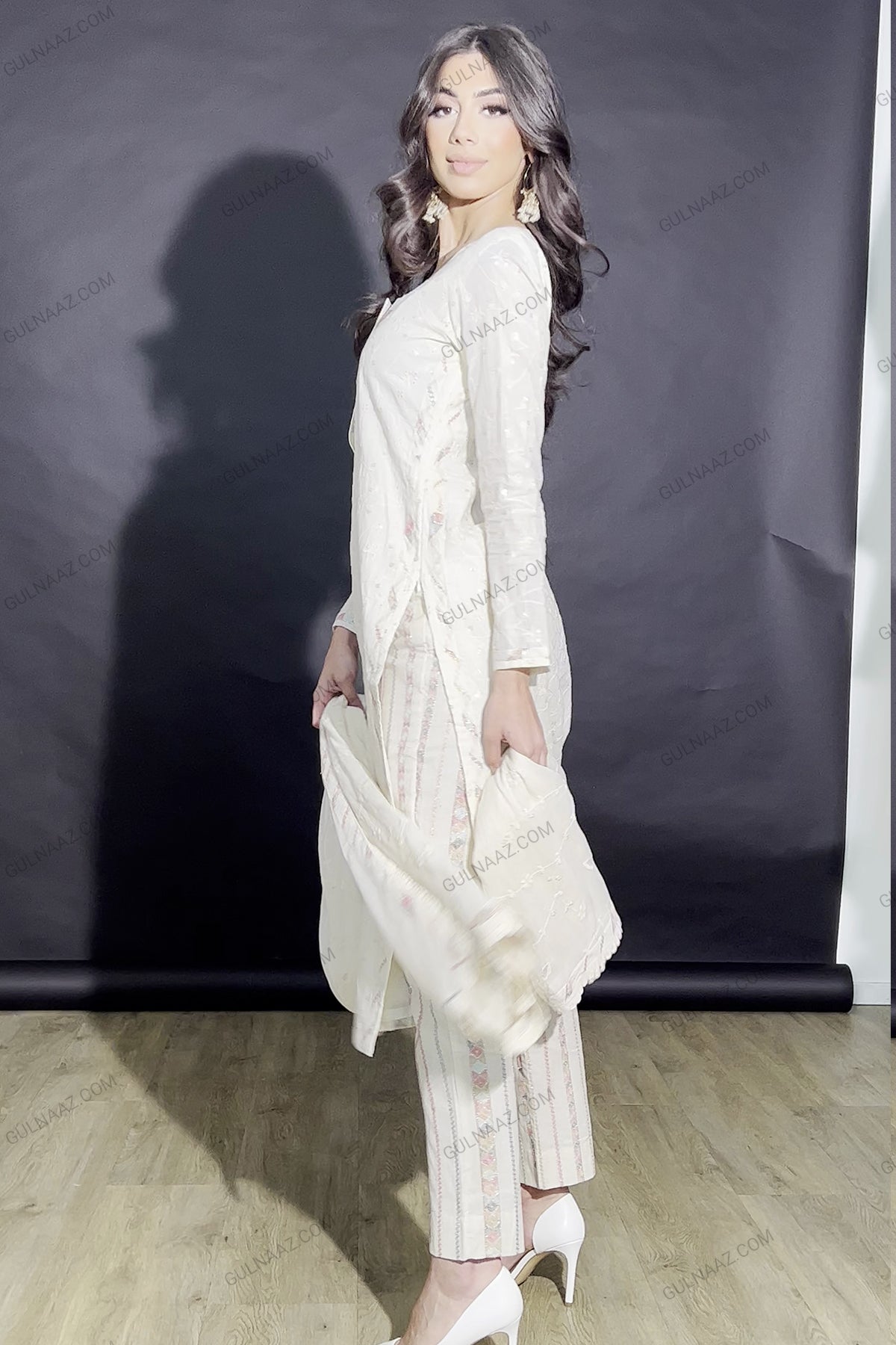 cream top with pant and dupatta 