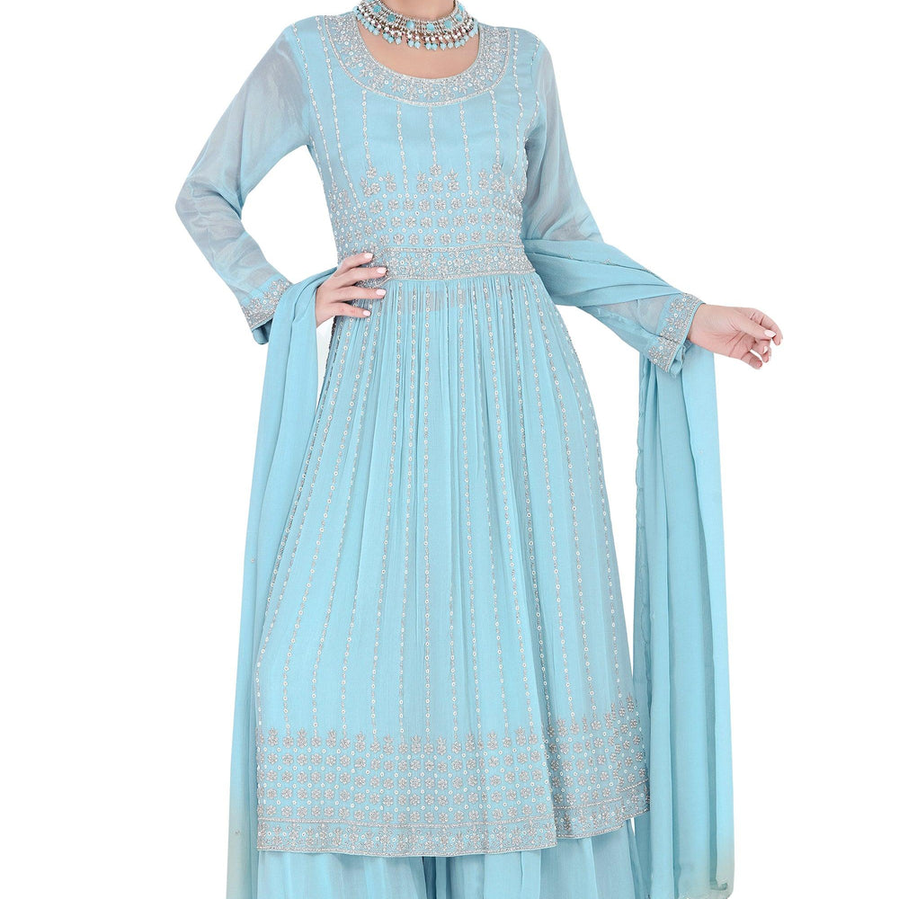 sky blue plazo kurti set