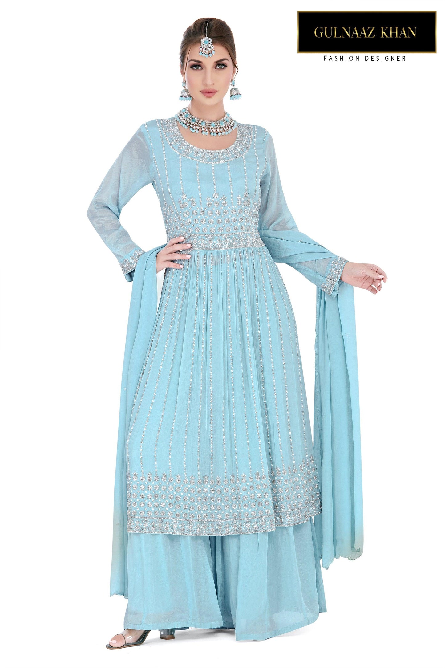 sky blue plazo kurti set