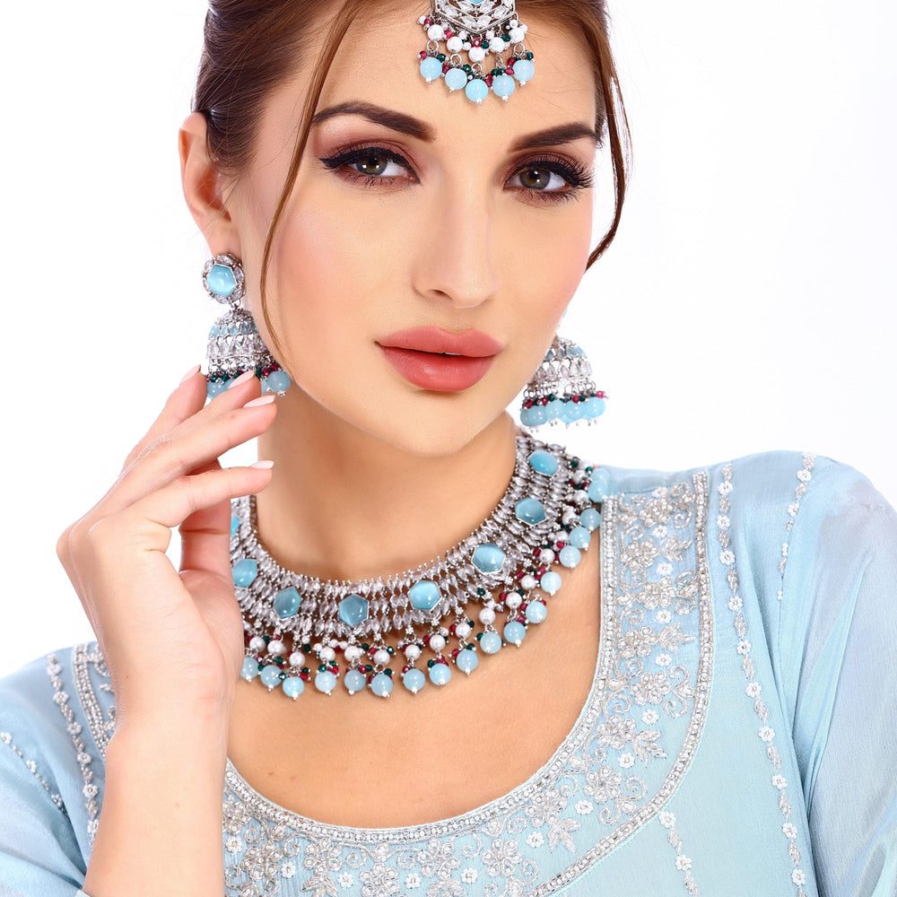 
                  
                    necklace with earrings maang tikka set
                  
                