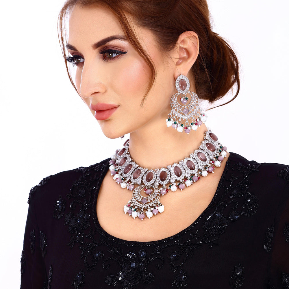 
                  
                    white necklace with earrings
                  
                