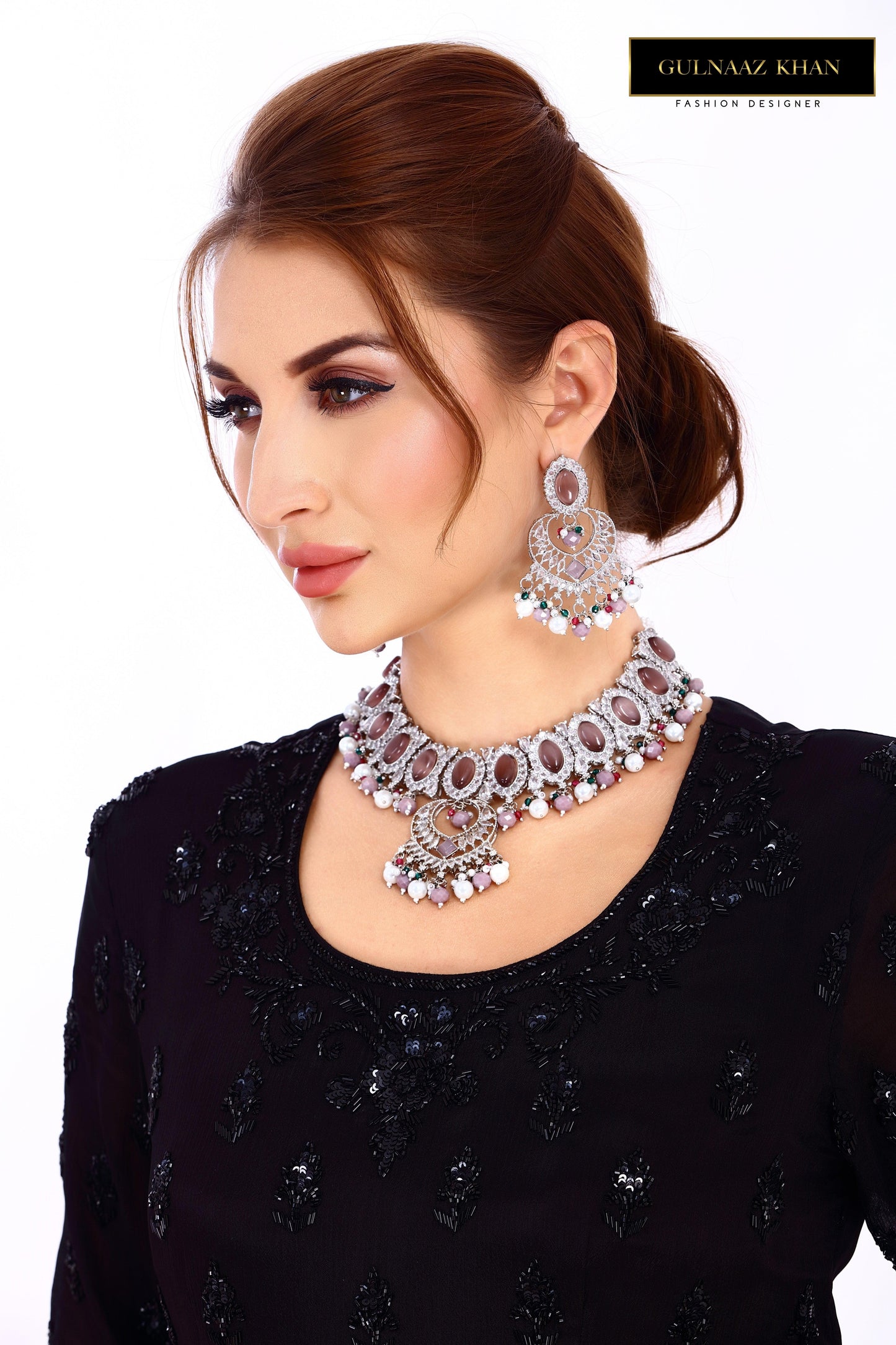 white necklace with earrings