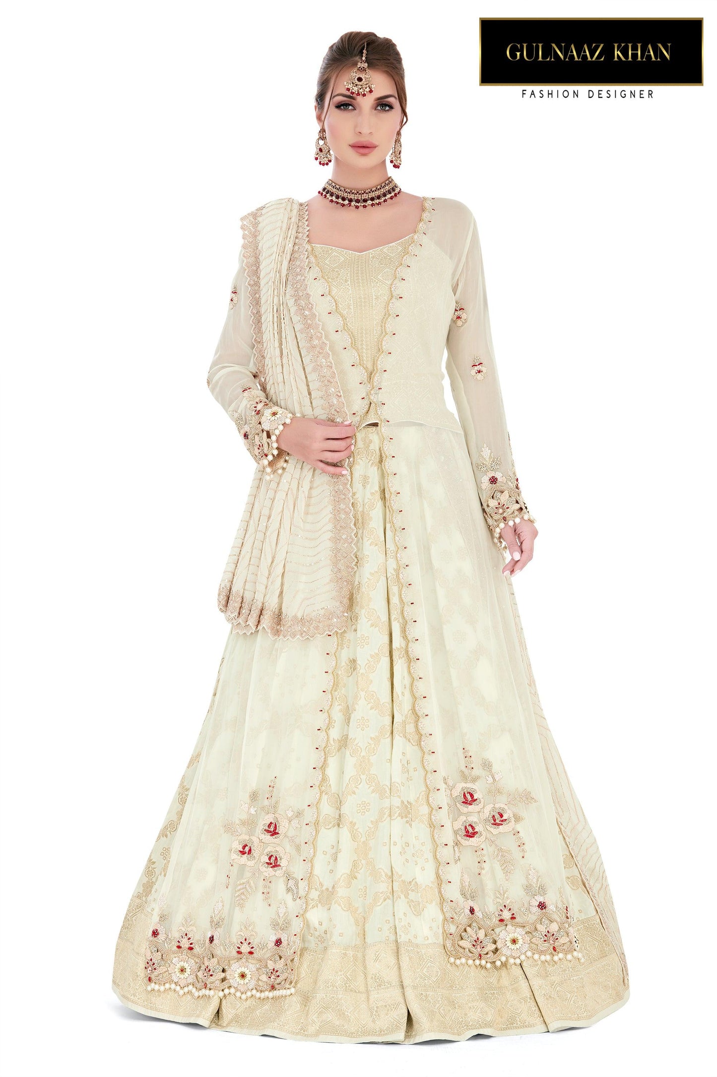 cream bridal lehenga