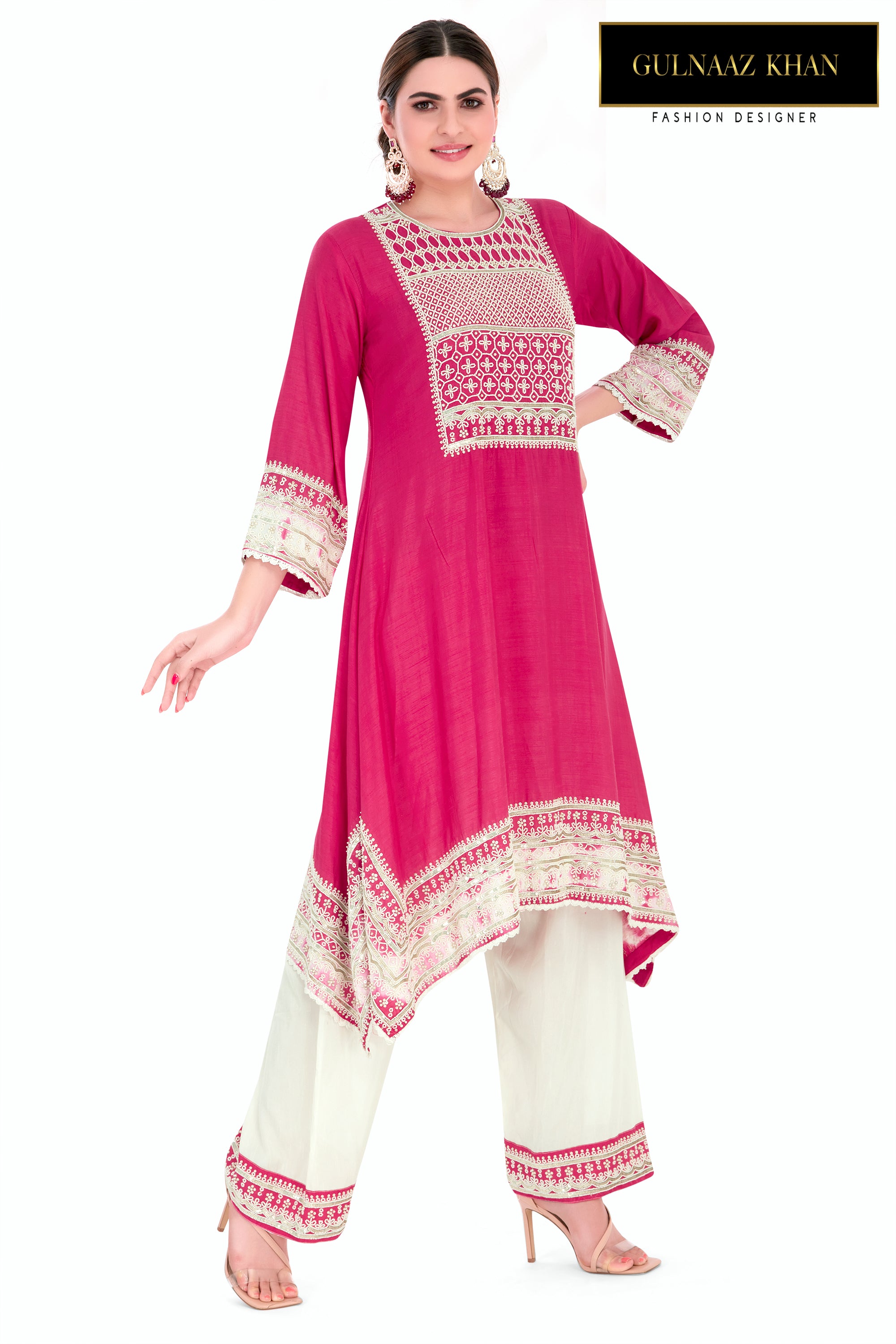 pink kaftan suit with plazo