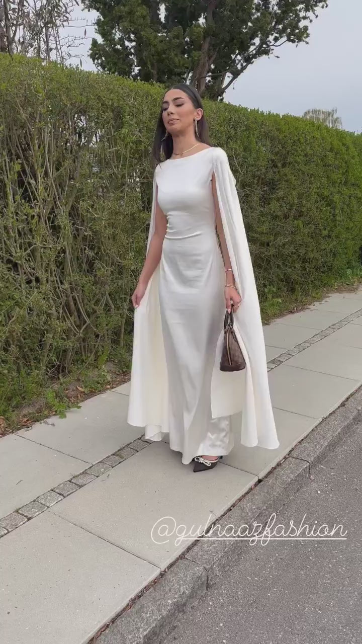 white satin silk dress