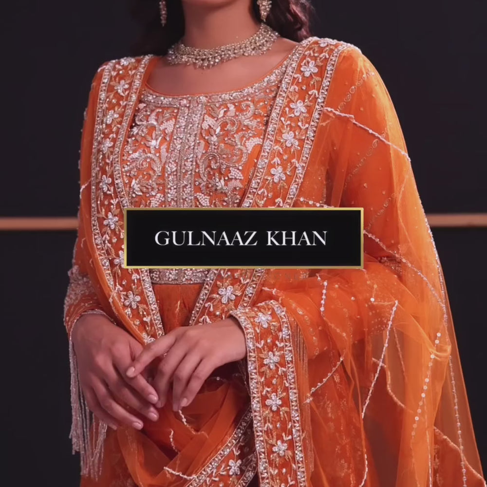 
                  
                    Load and play video in Gallery viewer, Orange embroidered lehenga 
                  
                