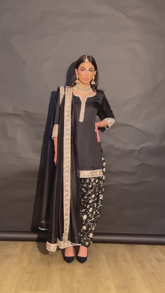 
                  
                    Load and play video in Gallery viewer, black satin salwar kameez set
                  
                