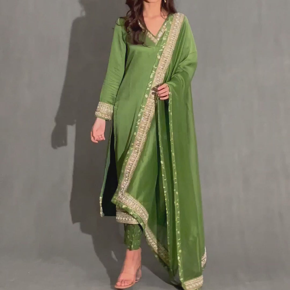 
                  
                    Load and play video in Gallery viewer, Green kurta with pant
                  
                