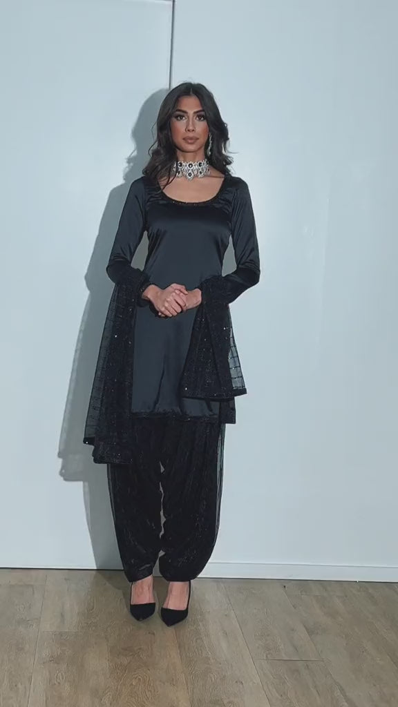 black satin silk top with salwar