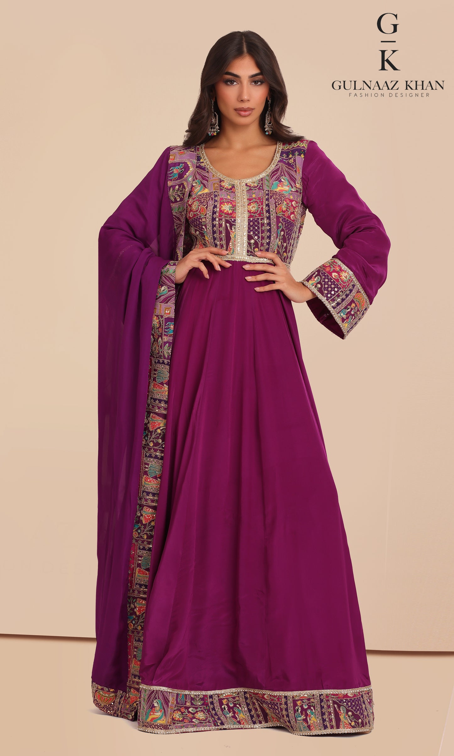 Shabnoor Royal Purple Afghan dress full length flowy silhouette