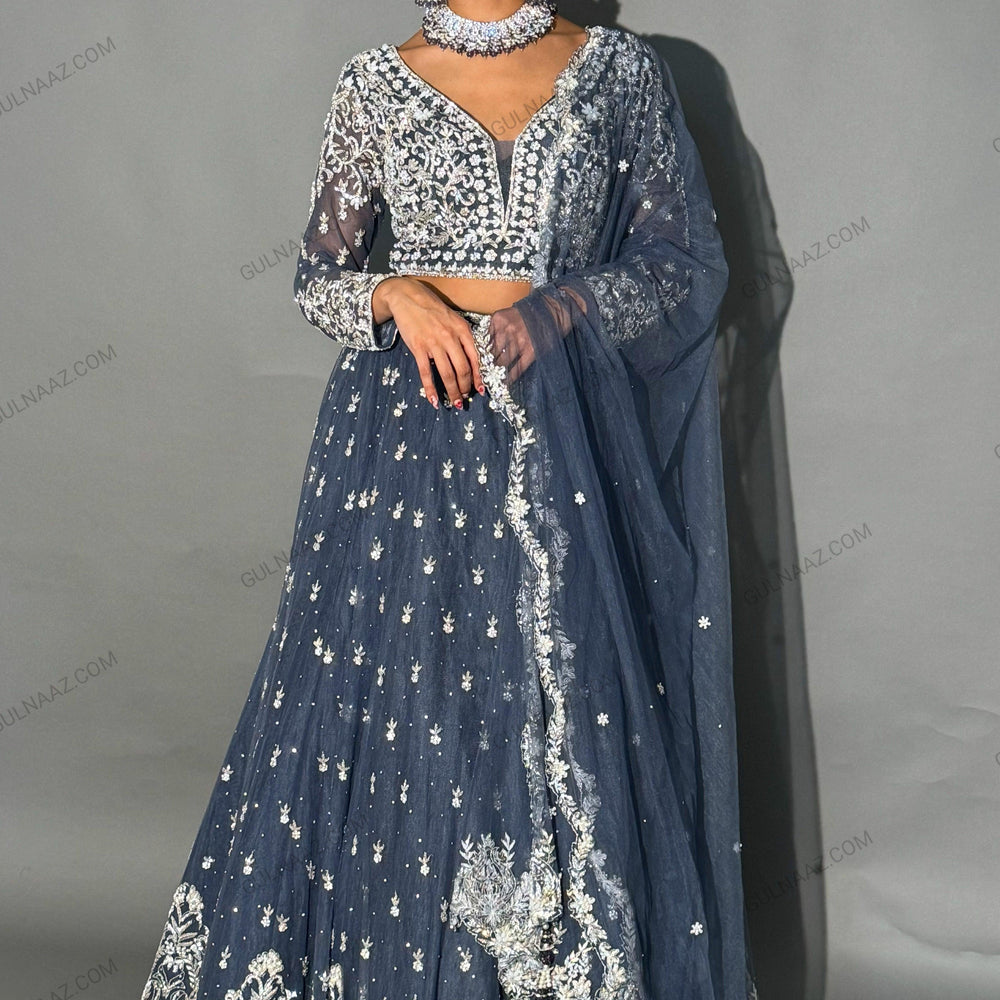 blue designer lehenga