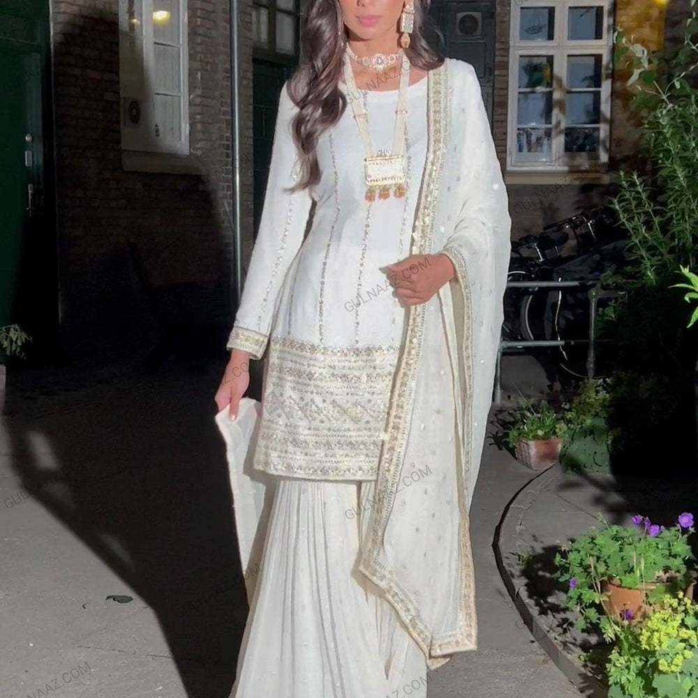 white gharara with kameez