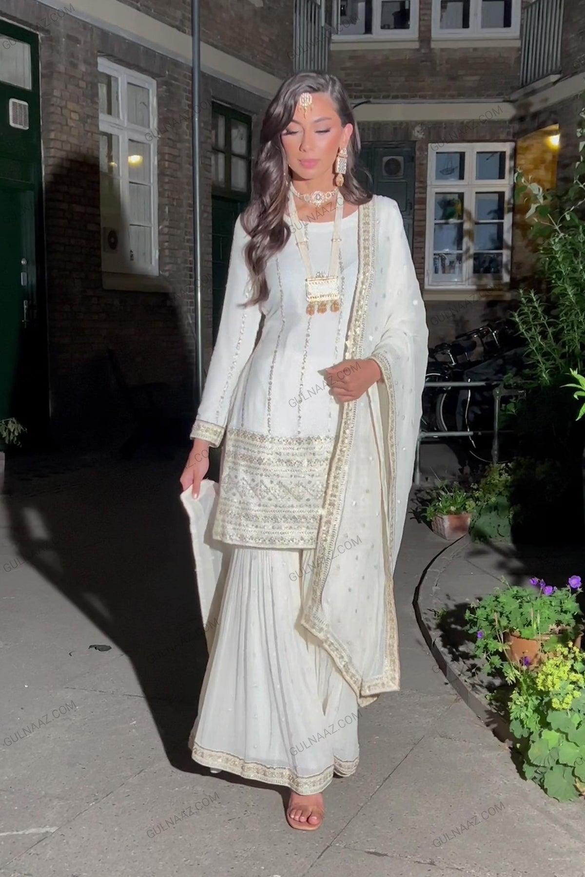 white gharara with kameez