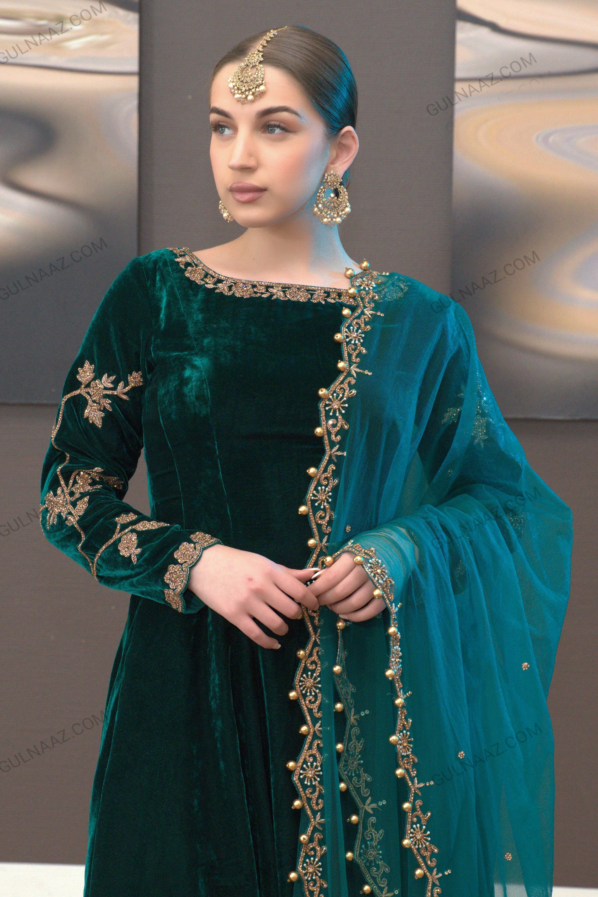 Zafira - Green Velvet Anarkali Dress