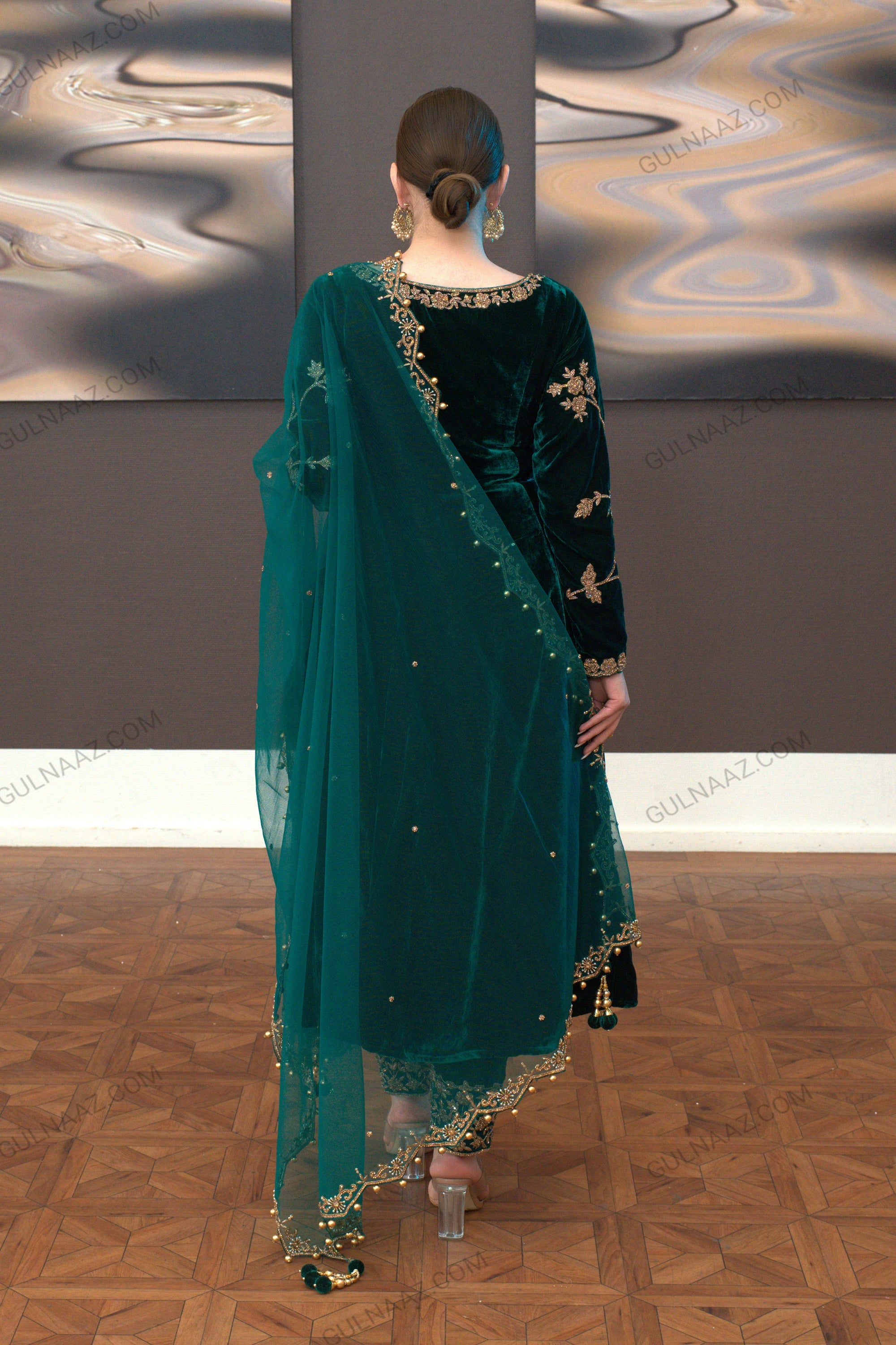 Zafira - Green Velvet Anarkali Dress