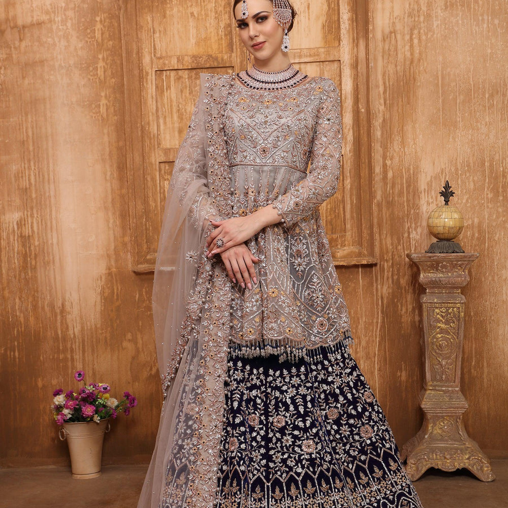 blue bridal lehenga with peplum top