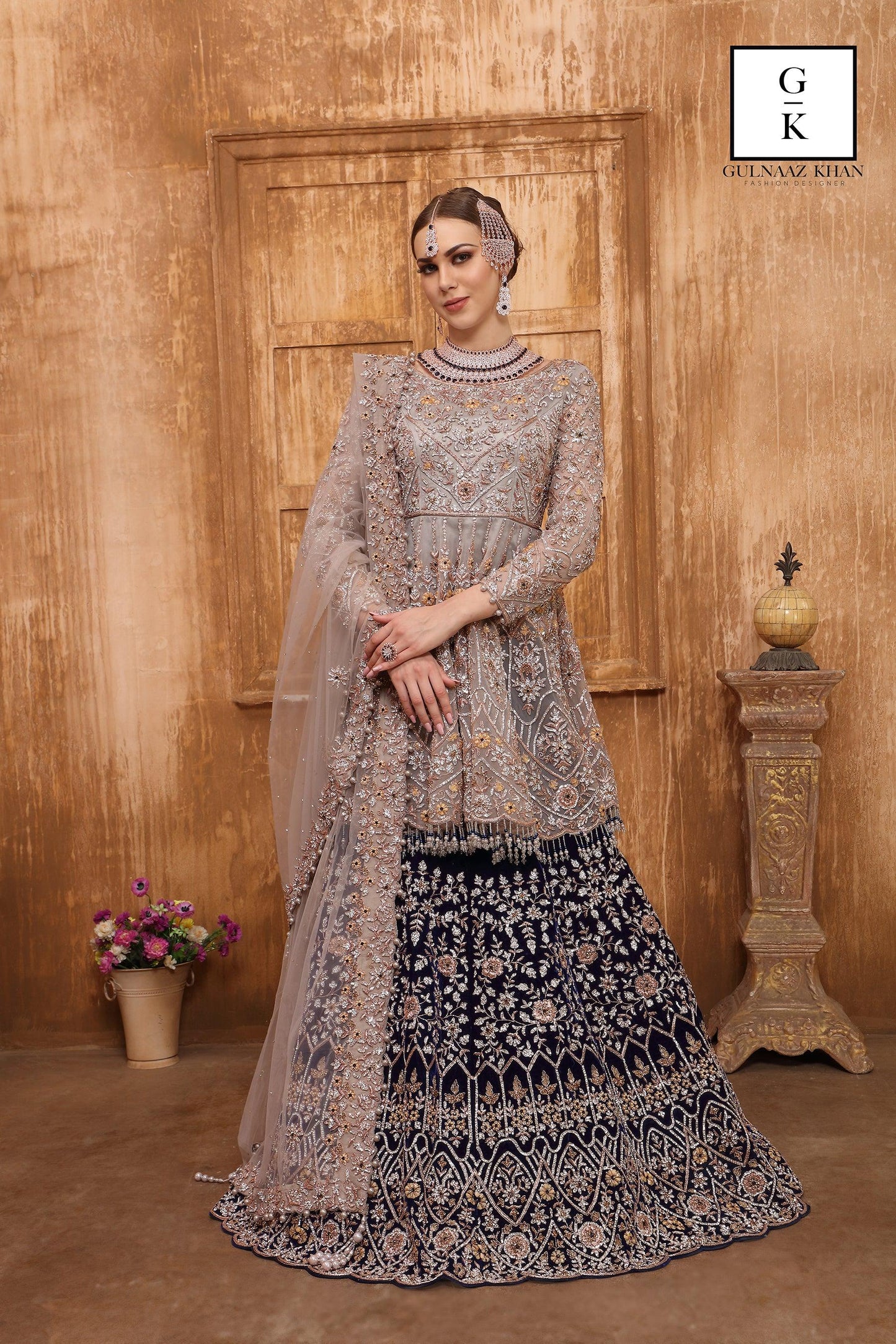 blue bridal lehenga with peplum top