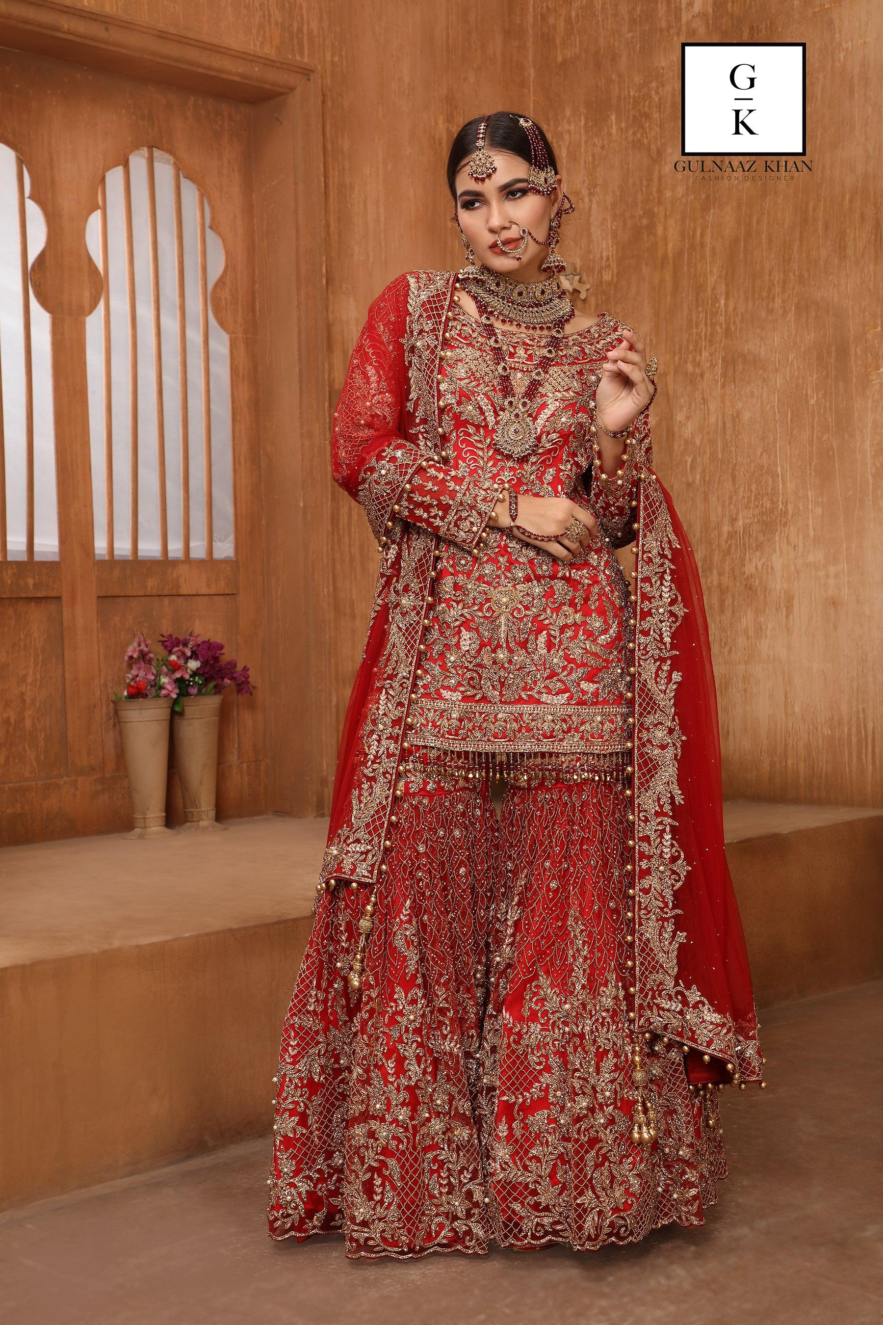 pakistani red bridal sharara