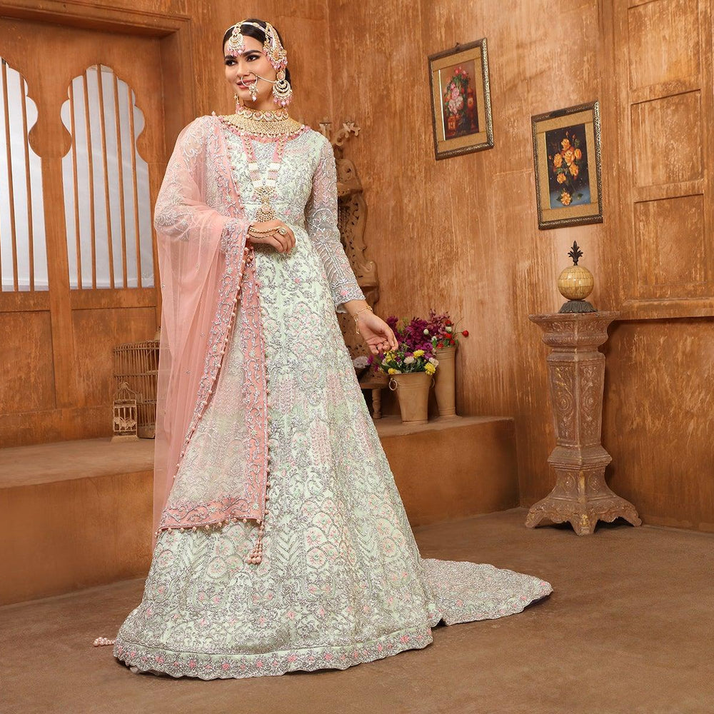 pista green bridal gown