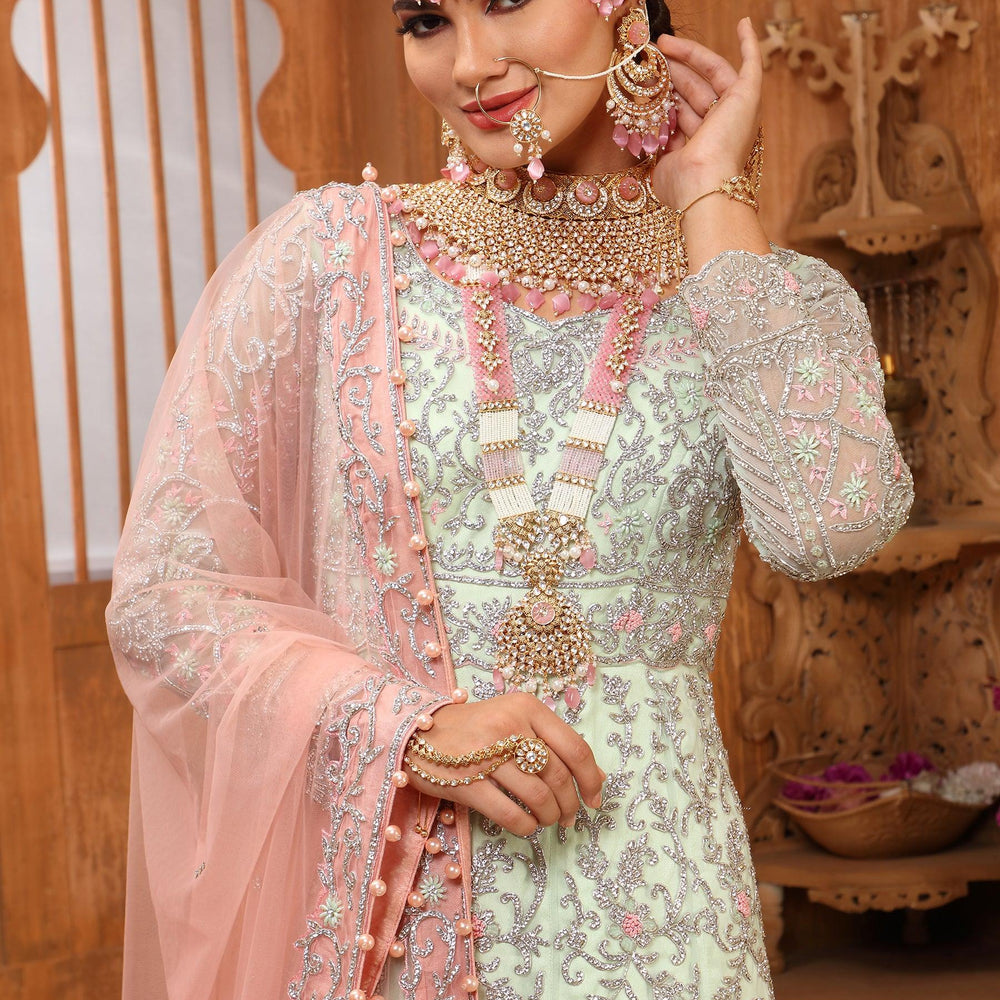 designer pista green gown