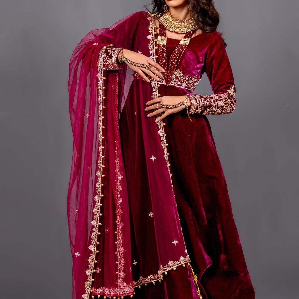 
                  
                    maroon velvet bridal gown
                  
                