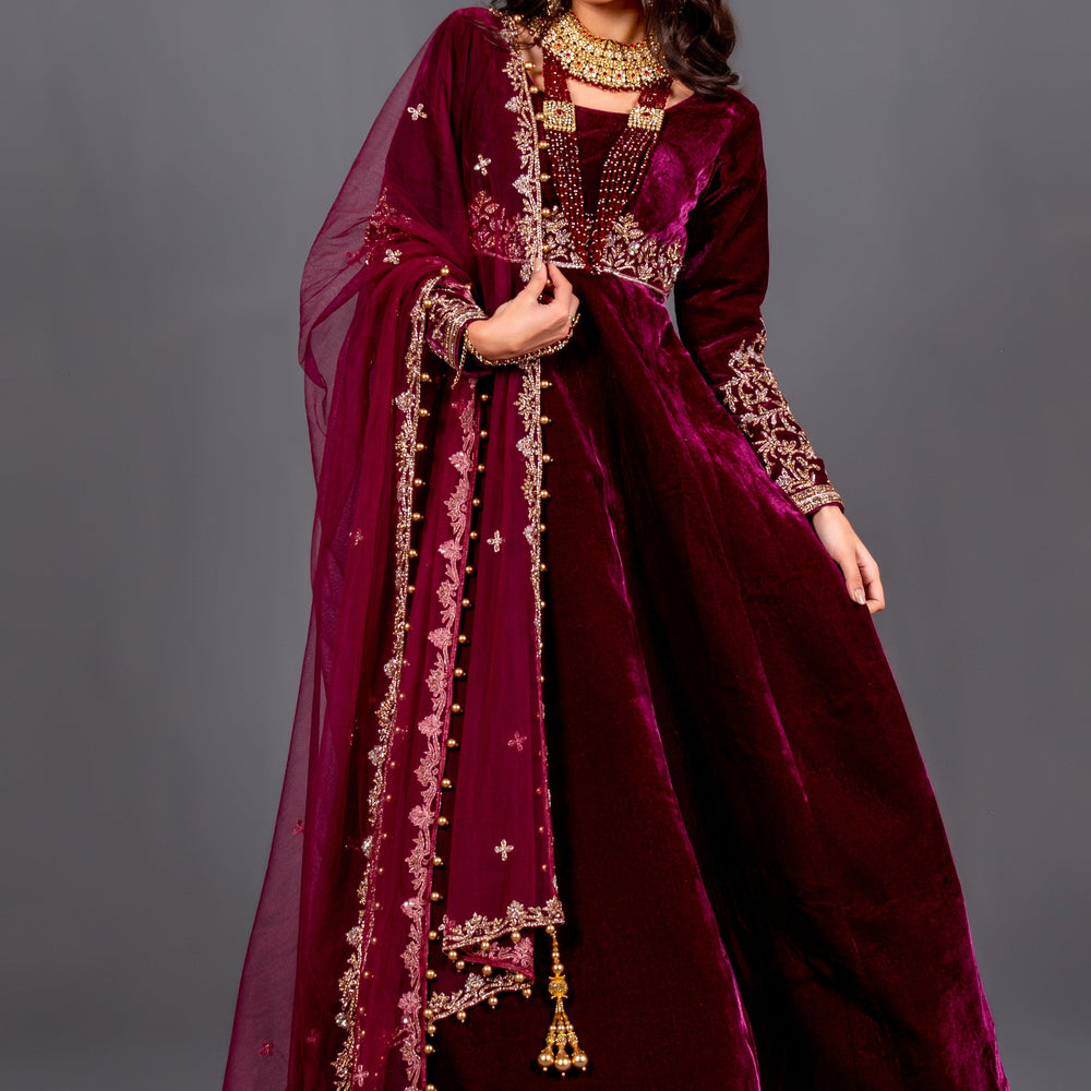 
                  
                    long velvet gown
                  
                