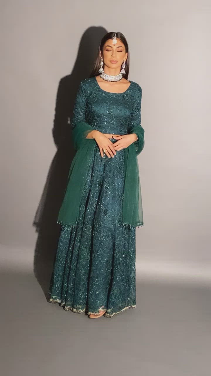 green designer lehenga