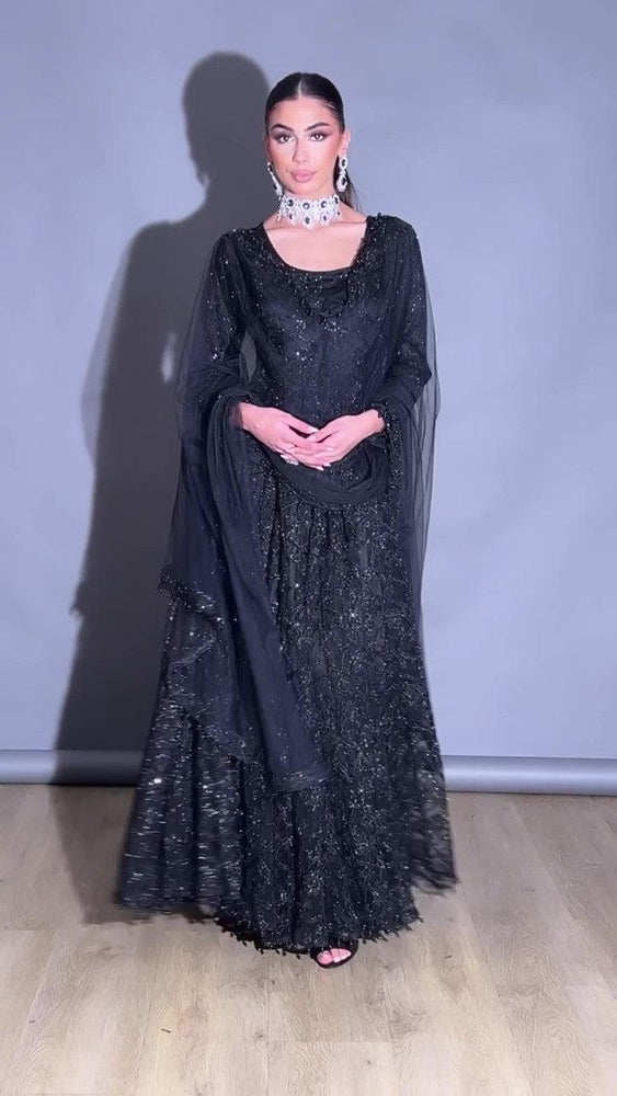 
                  
                    black net embroided gown
                  
                