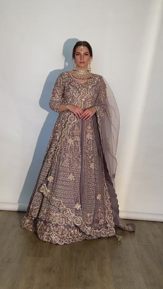 
                  
                    Load and play video in Gallery viewer, greyish purple designer lehenga
                  
                