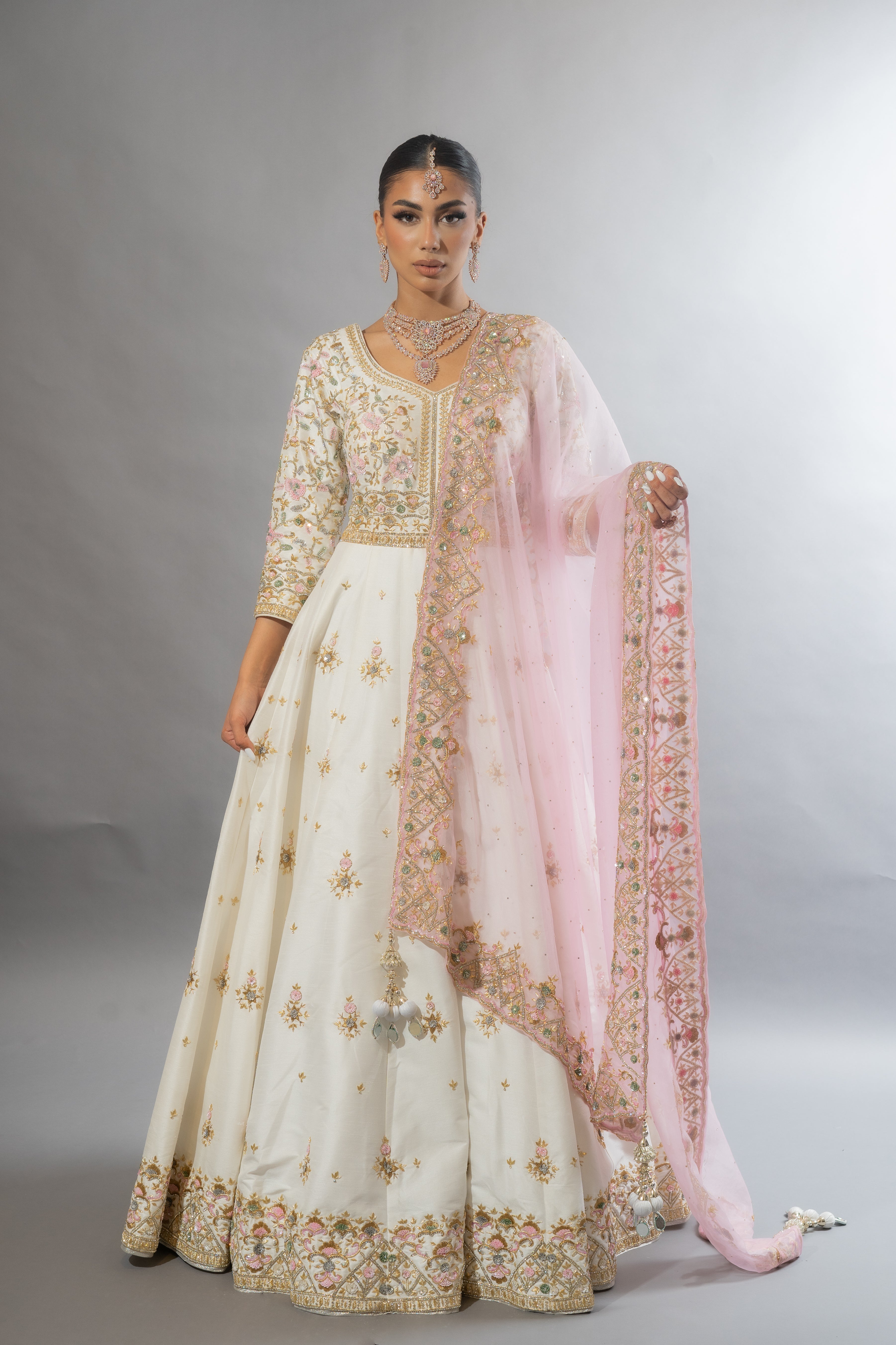 Aizah - Pure Raw Silk Anarkali Gown with Beads and Stone Hand Work
