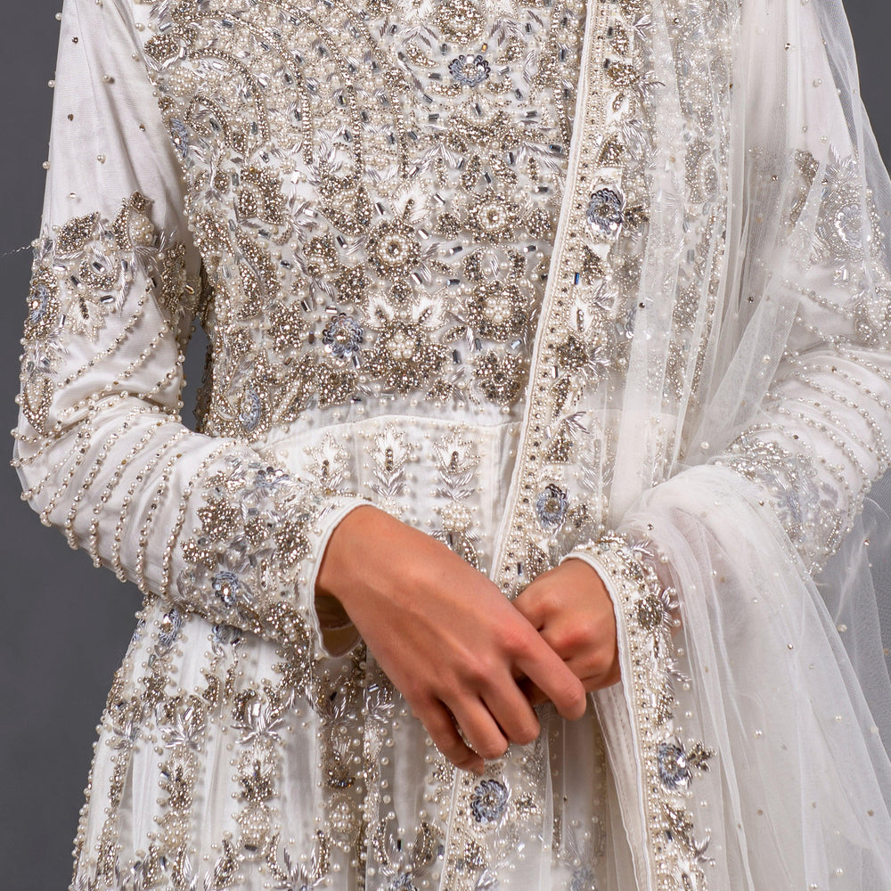embroided white wedding gown